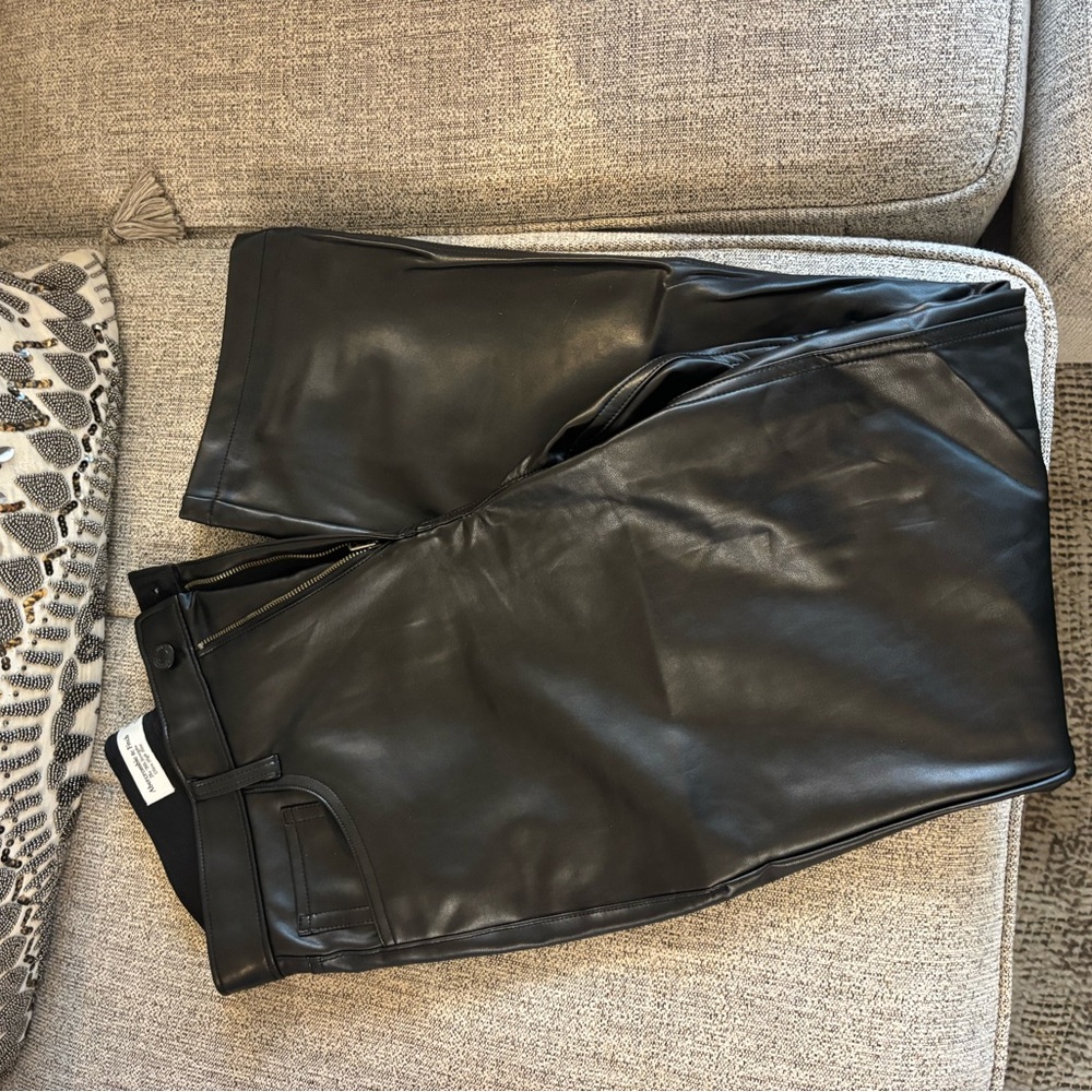 Barely worn ultra High Rise 90s straight Black Vegan Leather Pants Abercrombie